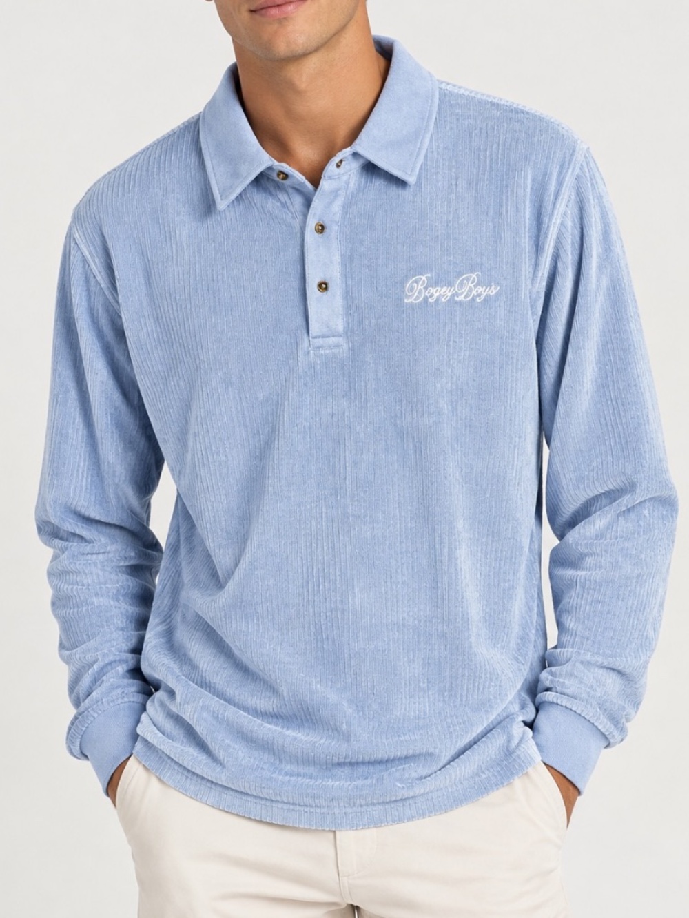BOGEY BOYS Ribbed Polo Shirt Sz XXL Long Sleeve Blue Mens Golf Streetwear Retro